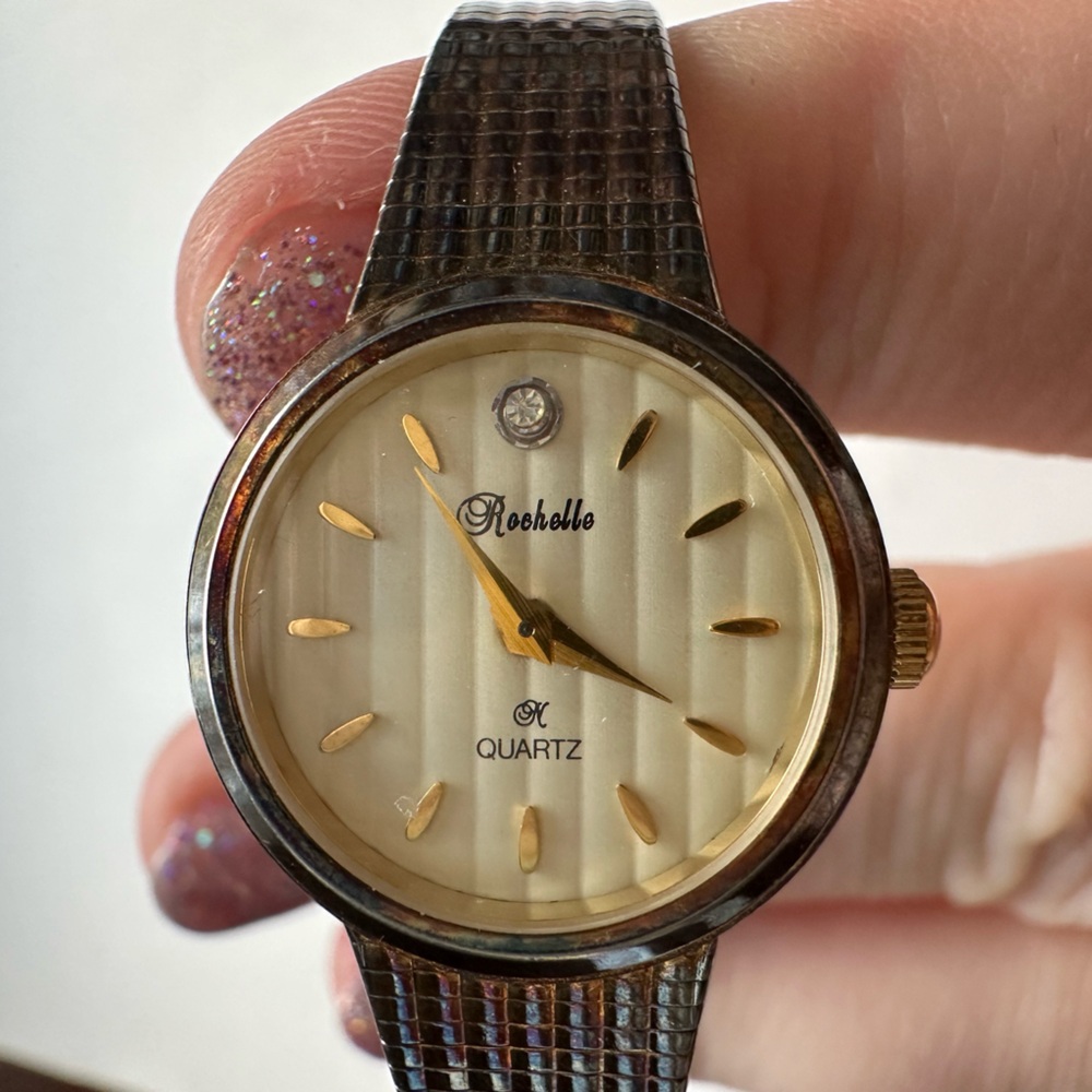 Vintage stainless steel Rochelle ladies wrist watch with clear stone